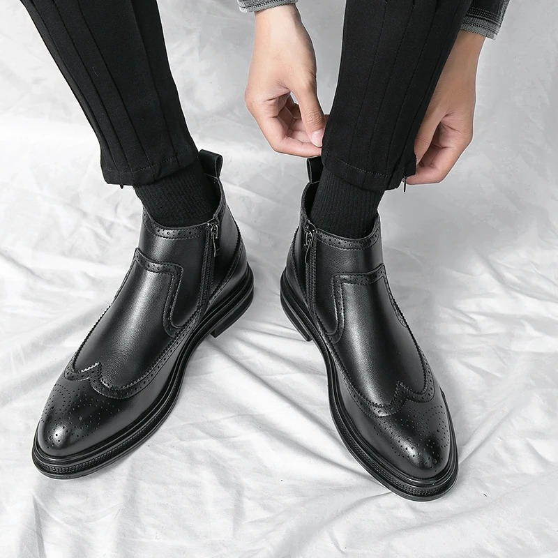 Men'S Shoes Brogues - Botas masculinas com zíper lateral, botas