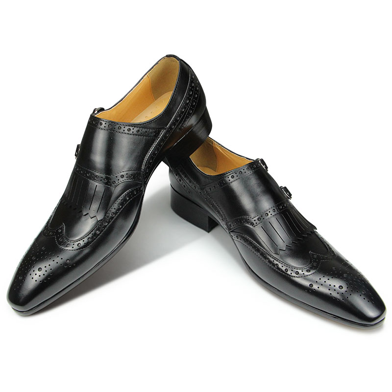 Monk Strap Shoe - Homens de couro genuíno apontou Toe