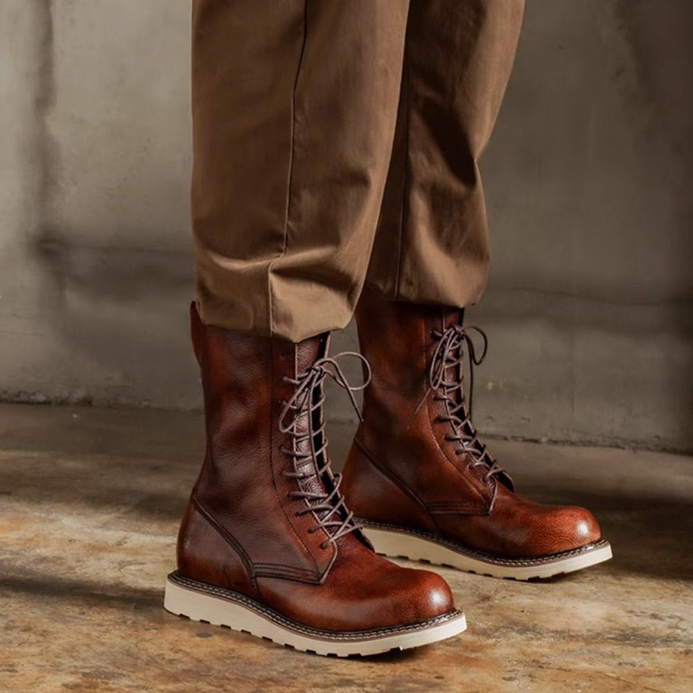 Men'S Shoes Brogues - Botas de motocicleta de couro genuíno