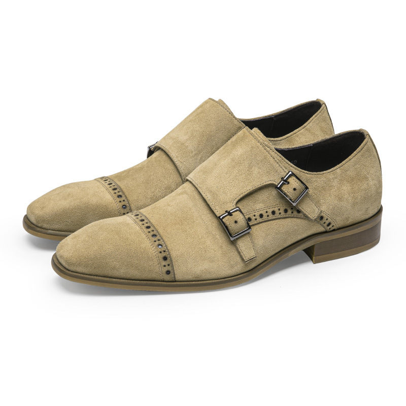 Monk Strap Shoe - Sapato de camurça italiana masculino, couro