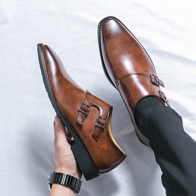 Monk Strap Shoe - Sapatos de Couro Masculinos com Fivela