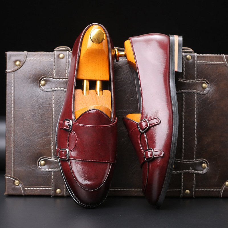 Monk Strap Shoe - Sapatos masculinos de couro, estilo mocassim,