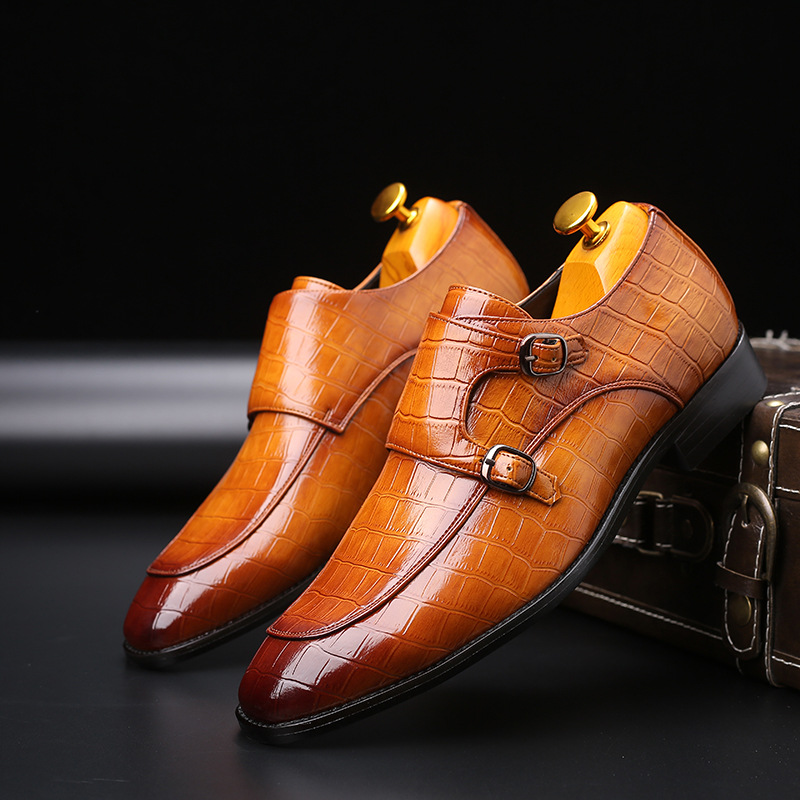 Monk Strap Shoe - Couro de patente dos homens mocassins