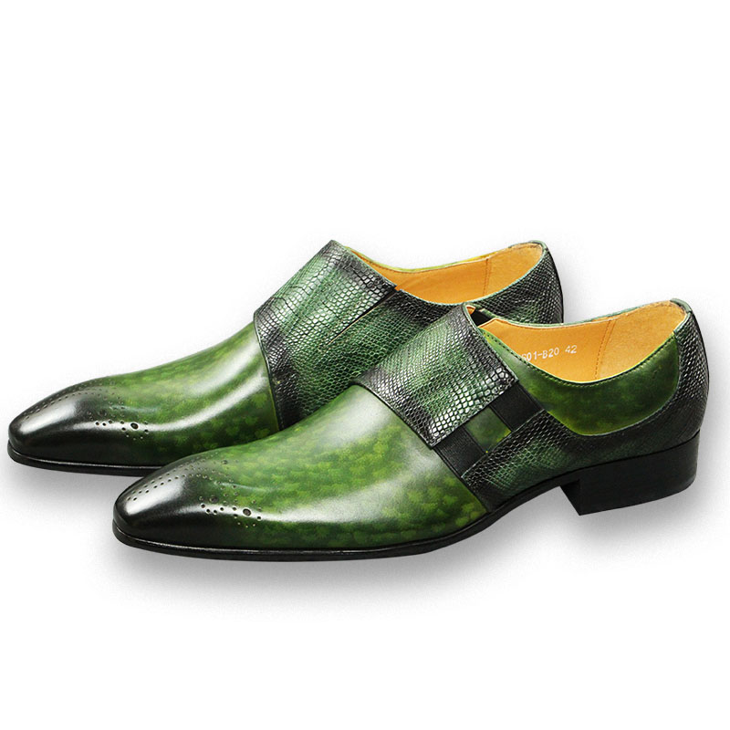 Monk Strap Shoe - Sapatos Masculinos Clássicos em Verde, Loafers
