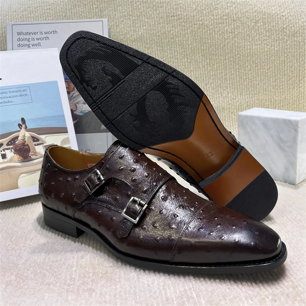 Monk Strap Shoe - Sapatos de monge de couro genuíno