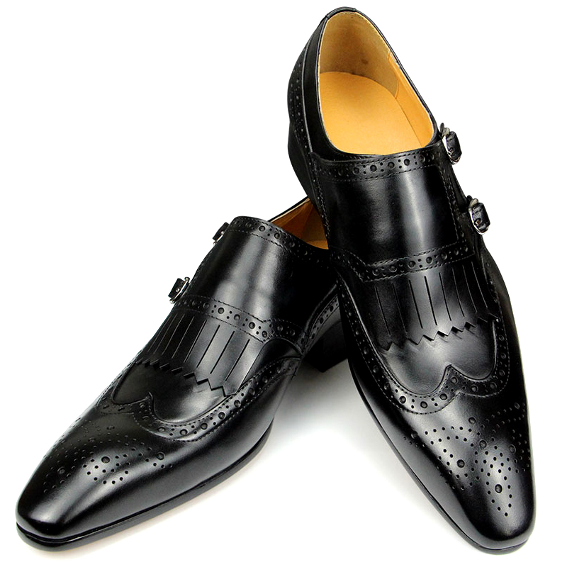 Homens de couro genuíno aponto - Monk Strap Shoe avaliação e preço