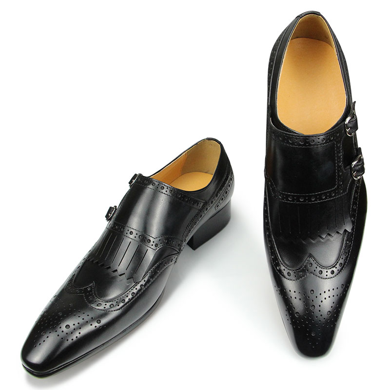 Homens de couro genuíno aponto - Monk Strap Shoe avaliação e preço