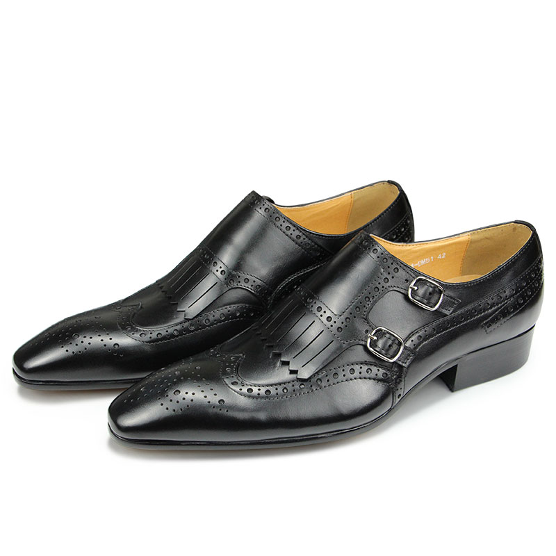 Homens de couro genuíno aponto - Monk Strap Shoe avaliação e preço