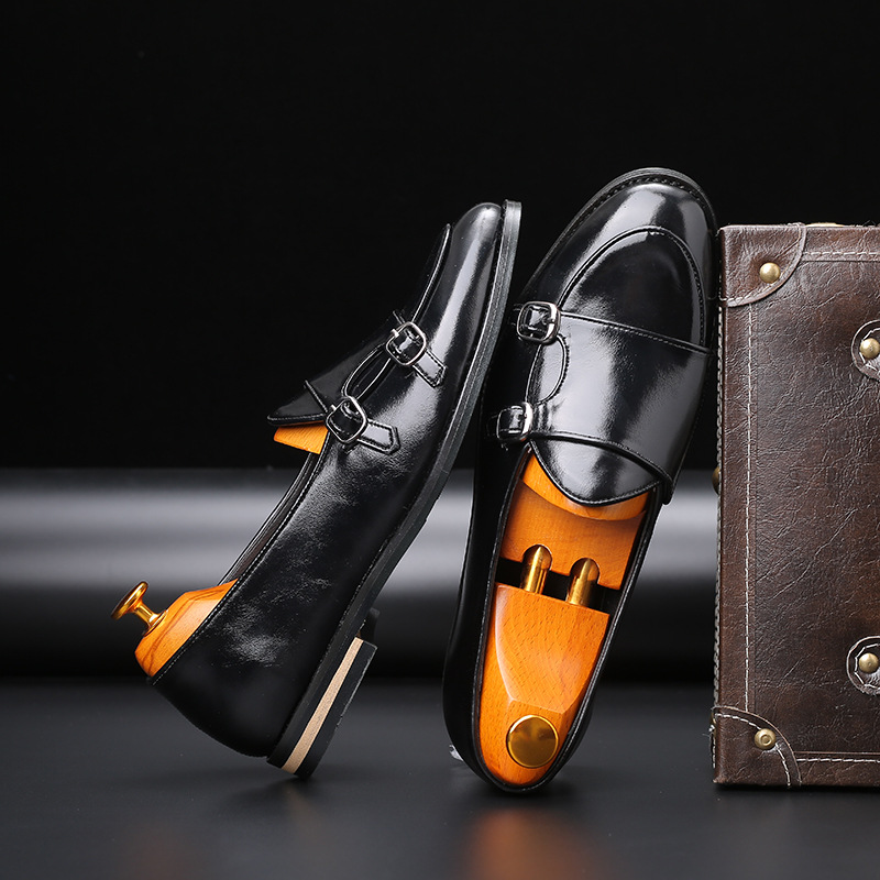 Sapatos masculinos de couro, e - Monk Strap Shoe avaliação e preço