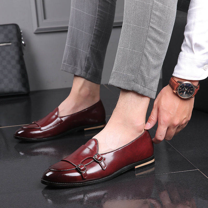 Sapatos masculinos de couro, e - Monk Strap Shoe avaliação e preço