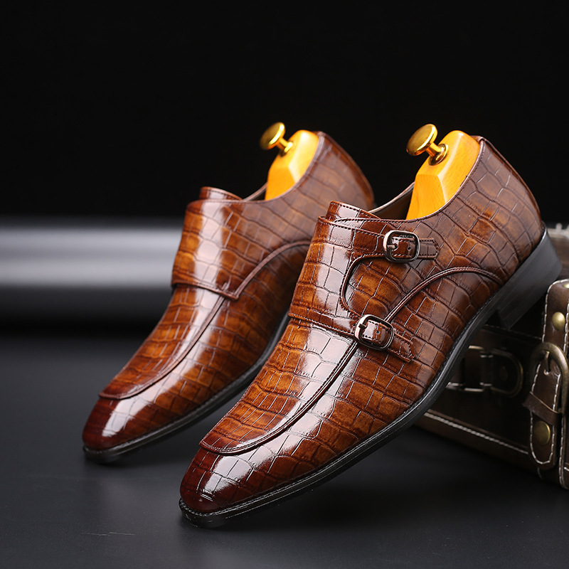 Couro de patente dos homens mo - Monk Strap Shoe avaliação e preço